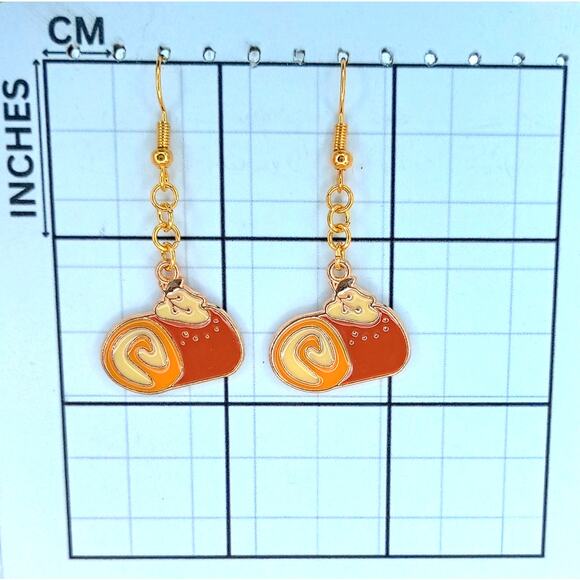Pumpkin roll dessert dangle earrings fall holiday jewelry - Picture 3 of 4
